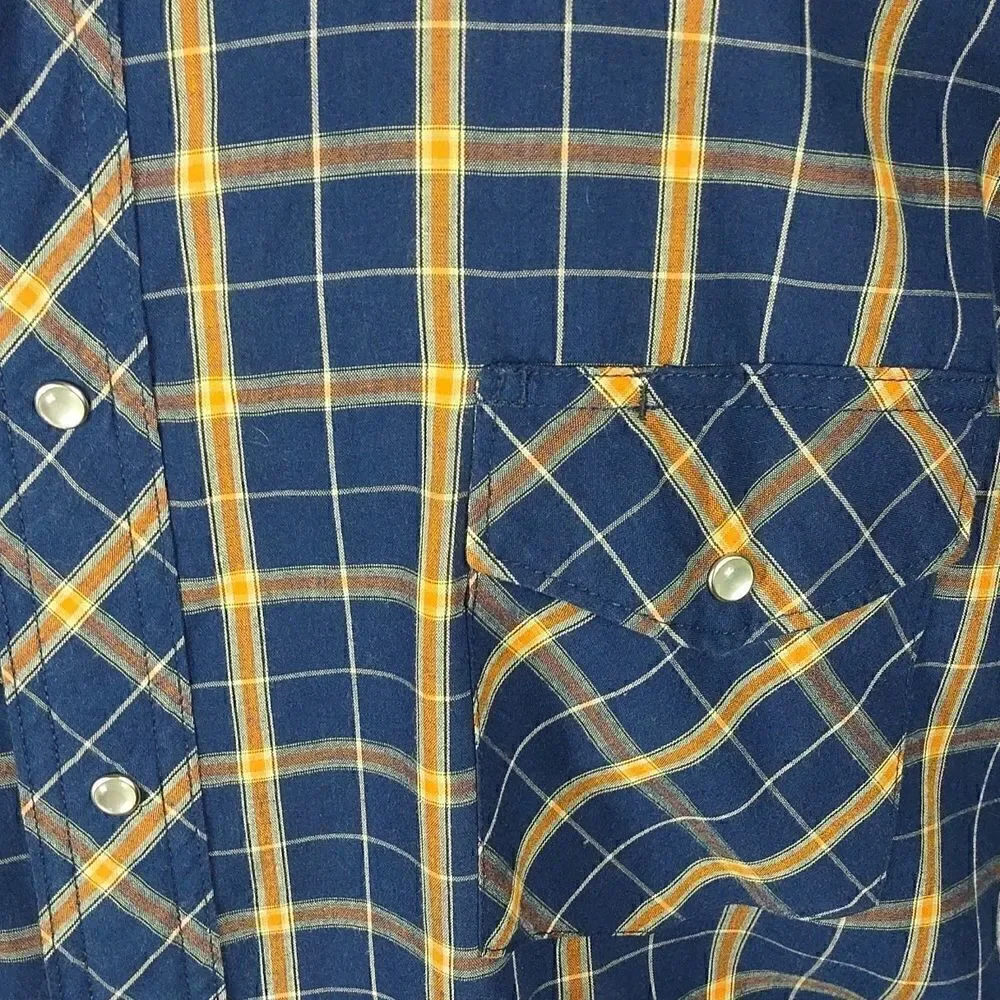 Wrangler Men's Blue & Gold Plaid Western Snap Shirt